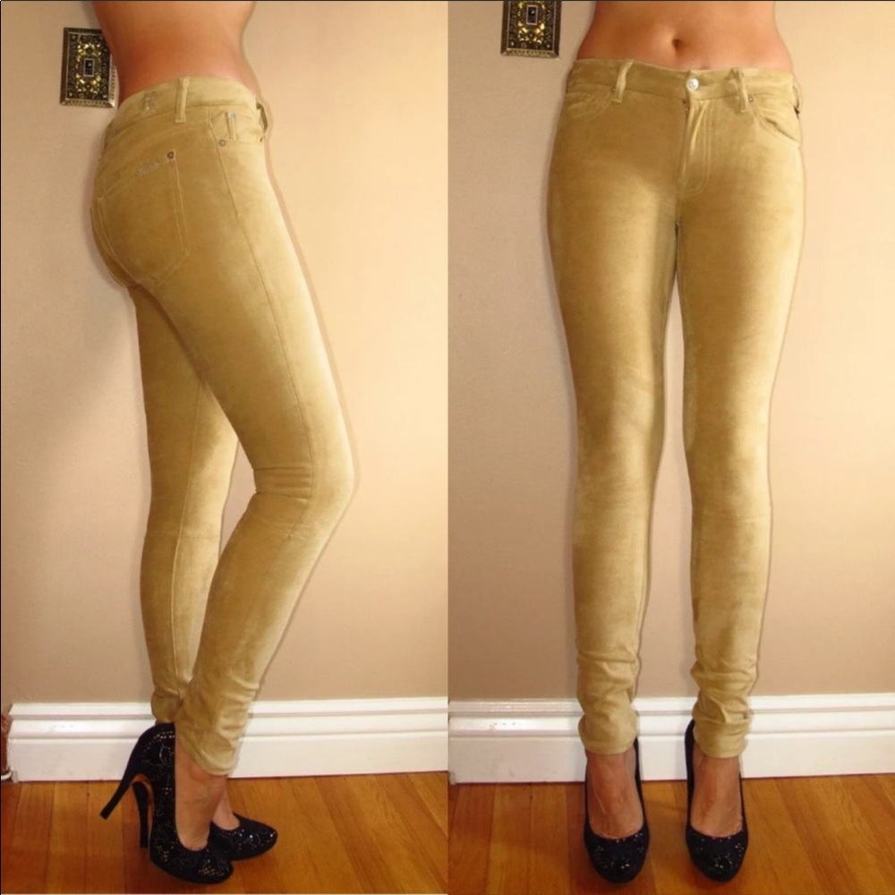 7 For All Mankind Womens Skinny Pants Jeans Sueded Beige Sand Size 24 Faux Suede
